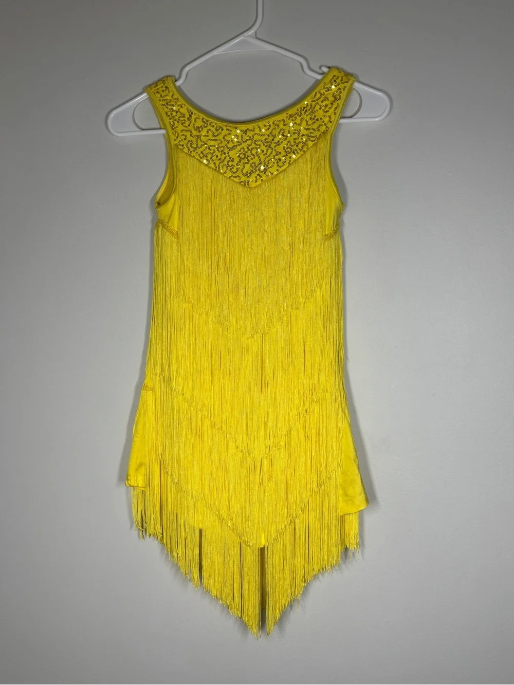 bright yellow Balera fringe & sequin performance dance dress